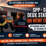 Sapeurs-pompiers professionnels et volontaires unis pour défendre le modèle français de secours et les moyens des SDIS lors de la mobilisation nationale du 8 septembre au 20 octobre 2026.