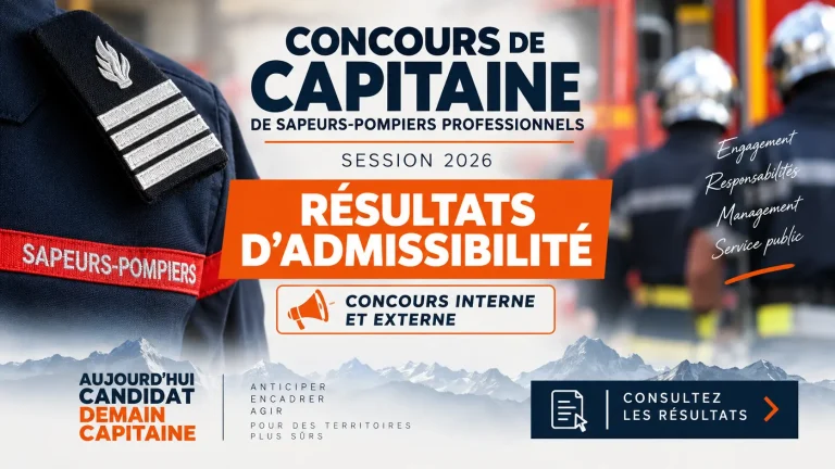 Résultats d’admissibilité 2026 des concours interne et externe de capitaine de sapeurs-pompiers professionnels.